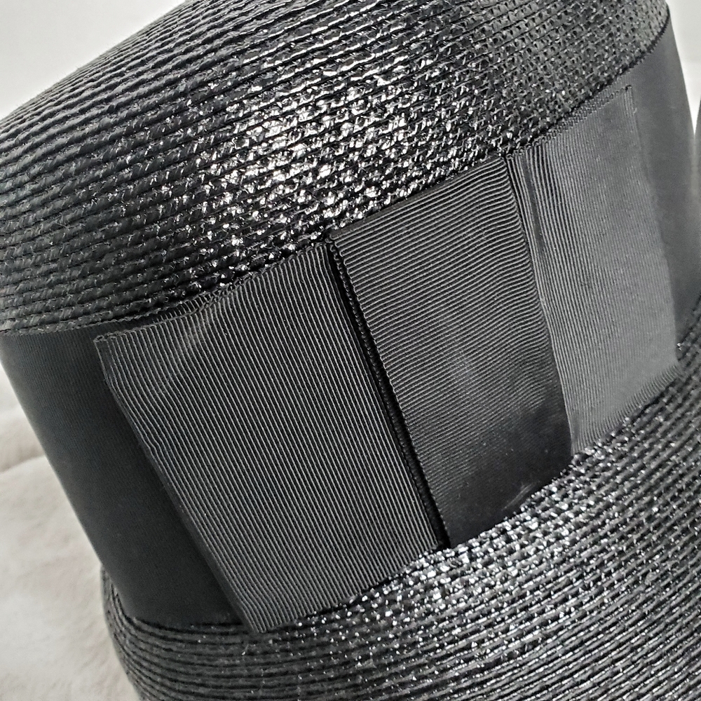 Frank Olive | Black Straw Bucket Hat / High Crown Size S - Picture 5 of 9